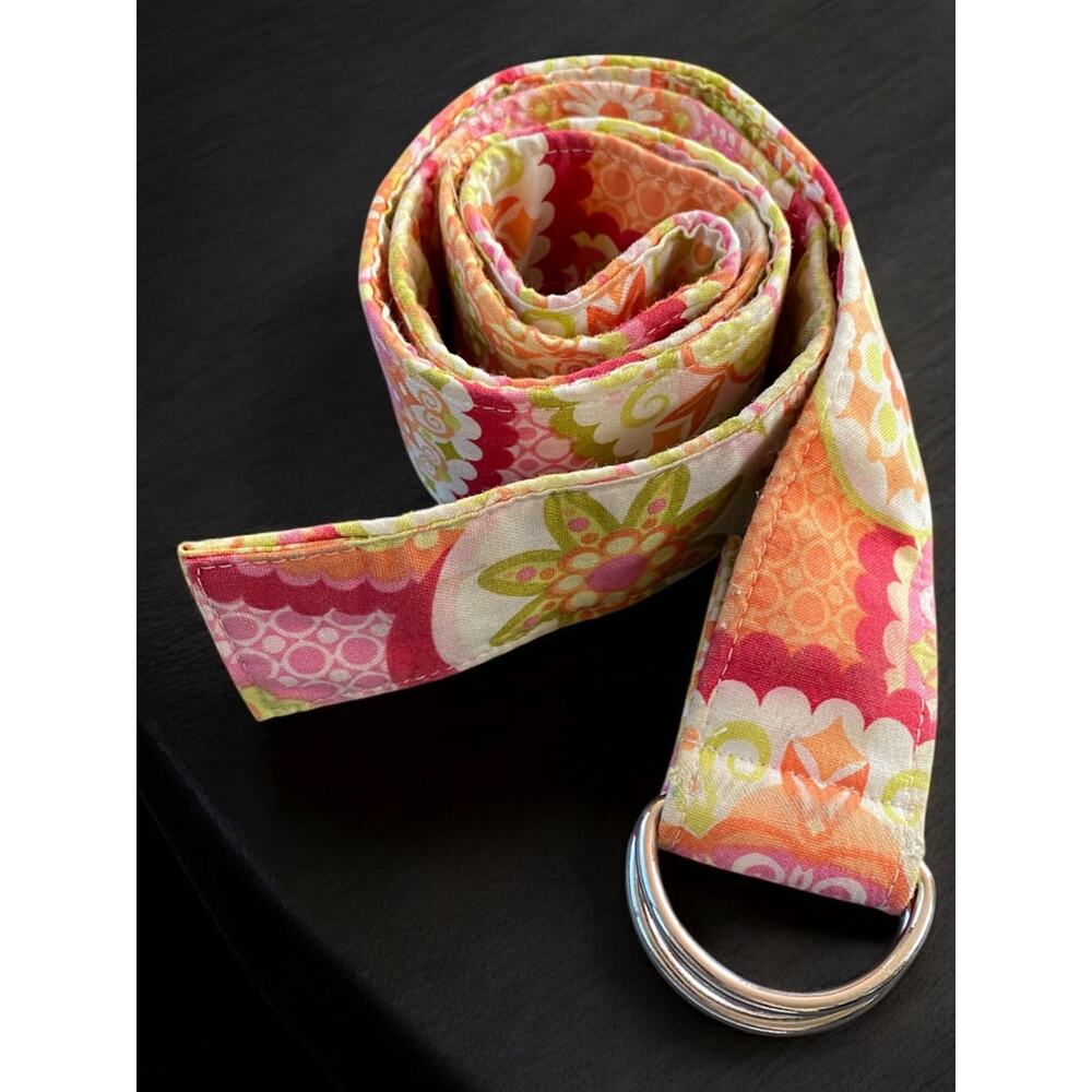Small Chickadees Preppy D-Ring Fabric Belt Green Orange Floral 1.5 Inch Width